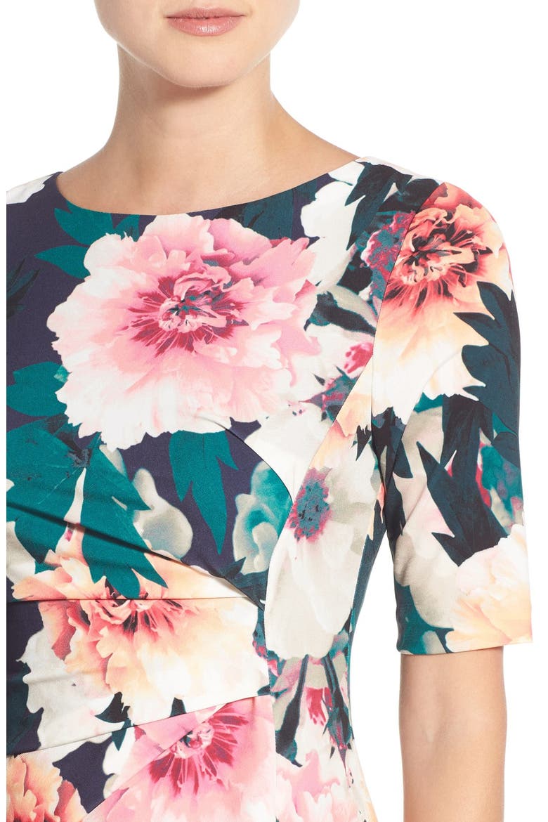 'Exploding' Floral Print Jersey Sheath Dress, Alternate, color, NAVY/ GREEN/ PINK