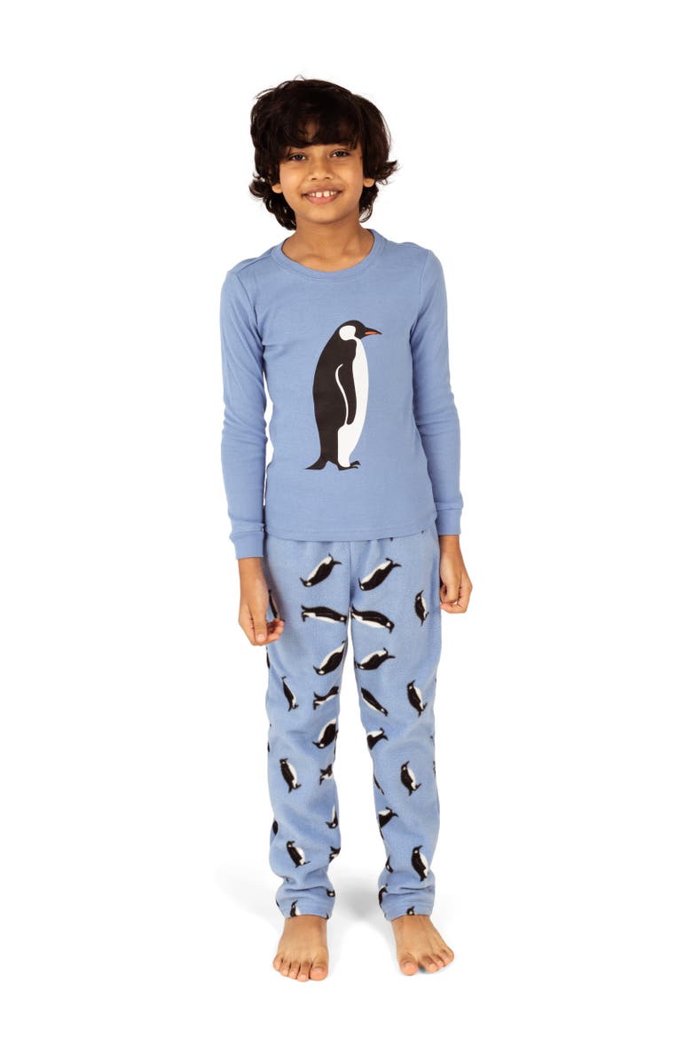 Leveret Kids Cotton Top & Fleece Pants Printed Matching Family Holiday Pajamas, Alternate, color, Penguin