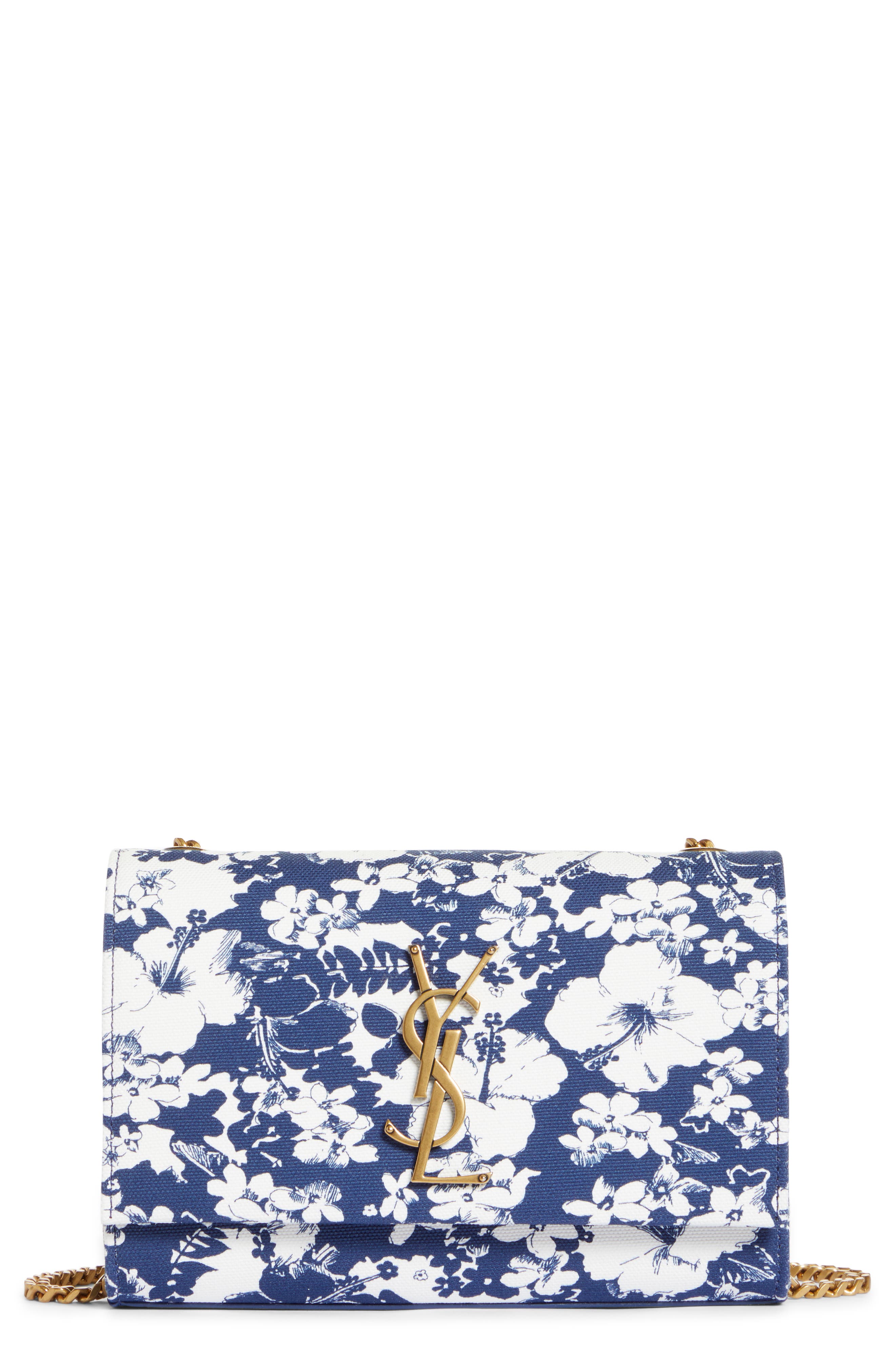Saint Laurent Small Kate Tropical Floral Print Canvas Crossbody Bag, Main, color, 