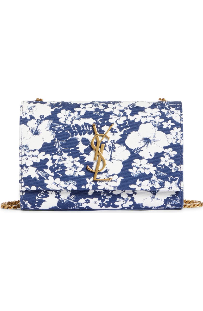 Saint Laurent Small Kate Tropical Floral Print Canvas Crossbody Bag, Main, color,