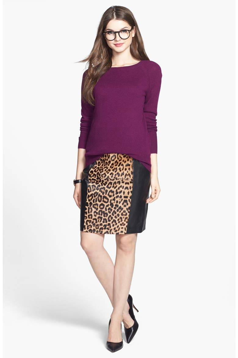 Leopard Print Genuine Calf Hair & Leather Pencil Skirt, Alternate, color, LEOPARD- BLACK COLORBLOCK