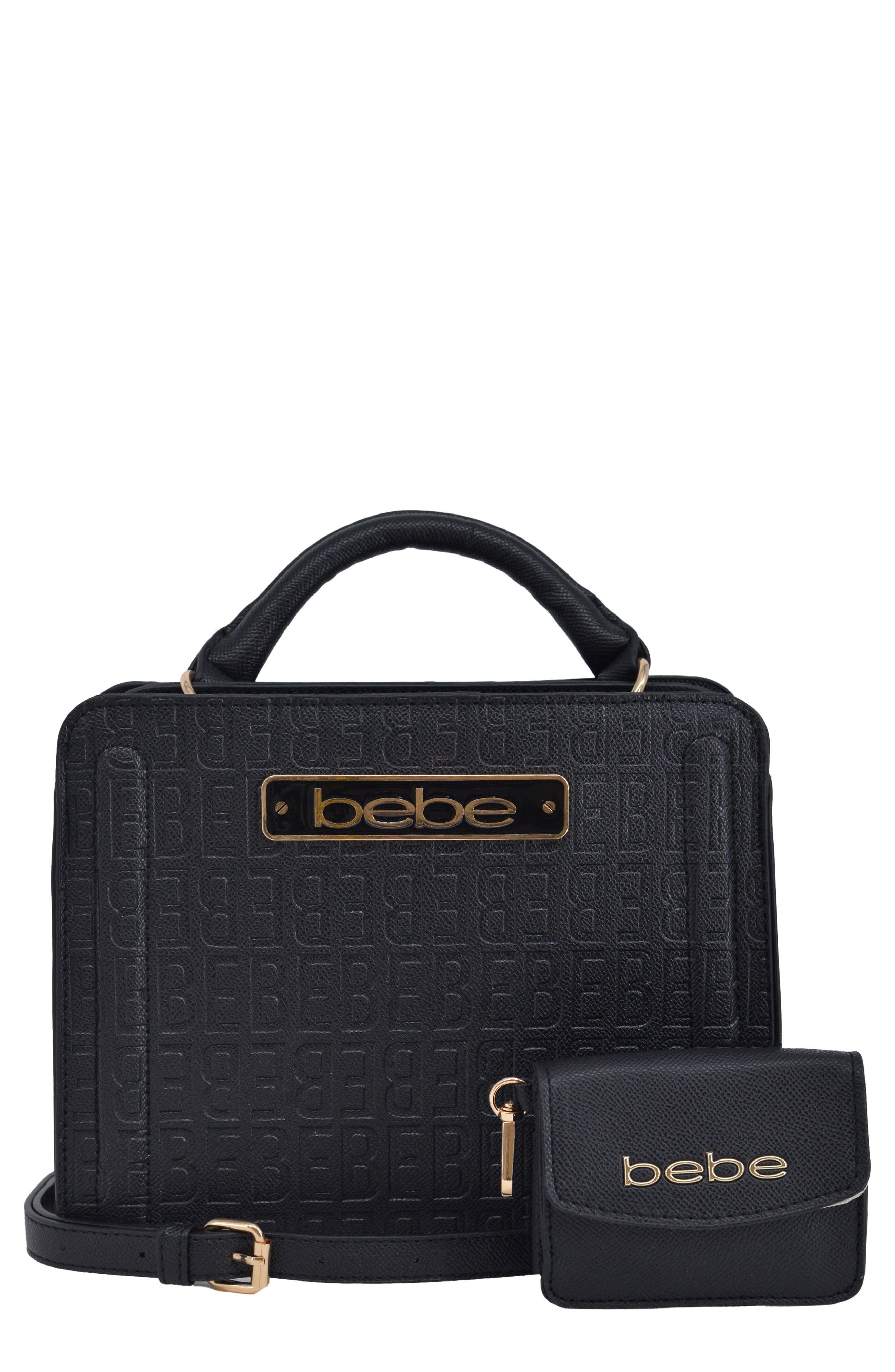bebe Thea Small Satchel with Card Wallet, Main, color, Black