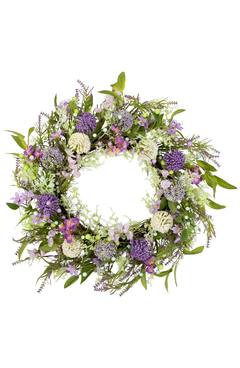 Northlight Lavender and Allium Spring Wreath - 28" - Purple, Main, color, Purple