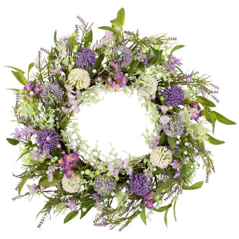 Lavender and Allium Spring Wreath - 28" - Purple
