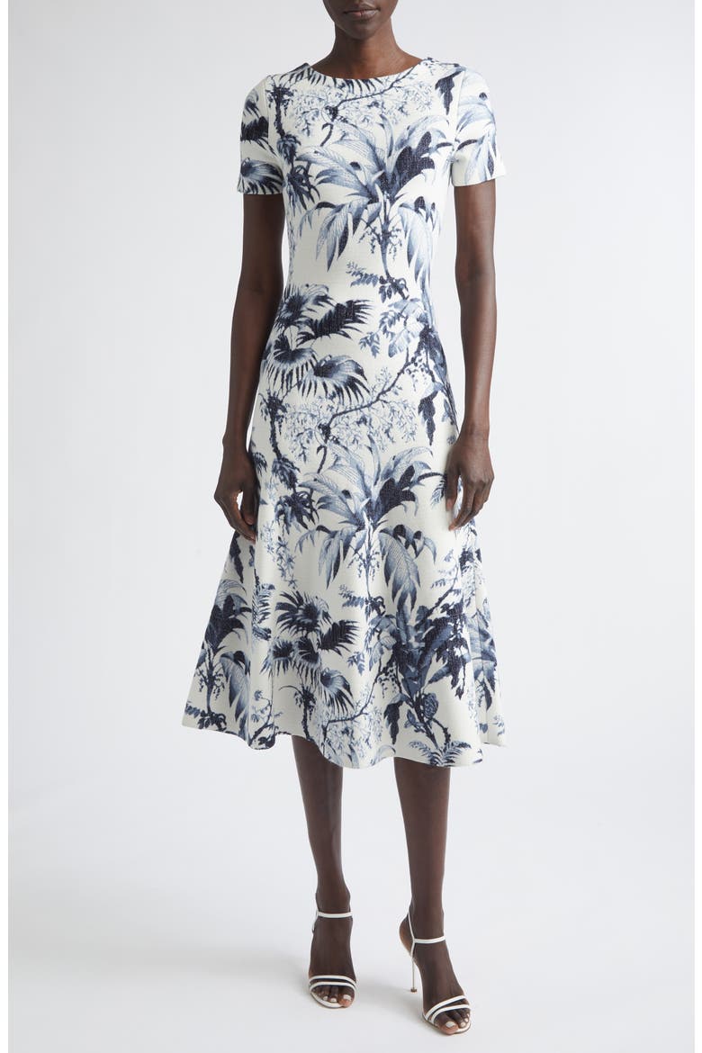 Tonal Tropical Knit Midi Dress, Main, color, NAVY/ IVORY