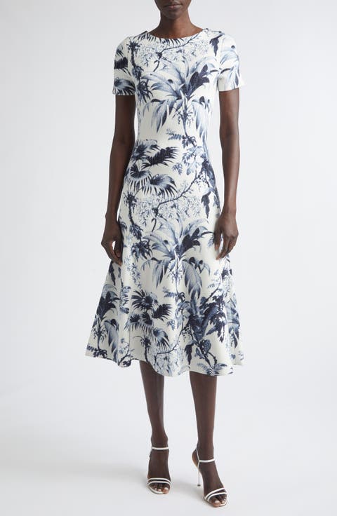 Tonal Tropical Knit Midi Dress