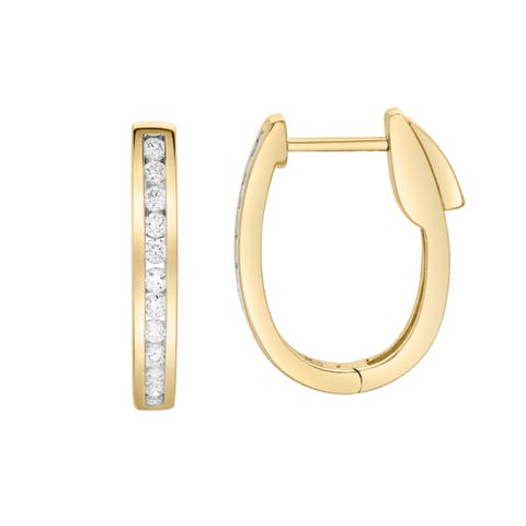 Callaluna Channel-Set Diamond Huggie Hoop Earrings in 14K Gold