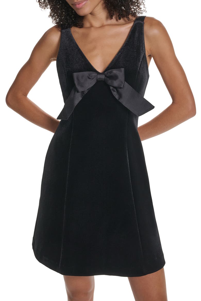 Satin & Velvet Fit & Flare Dress, Alternate, color, BLACK