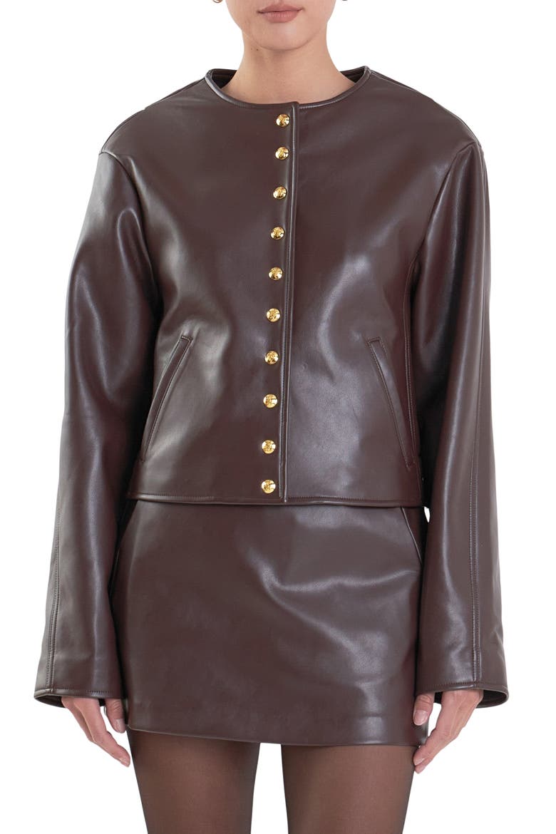 Faux Leather Jacket, Main, color, DARK BROWN