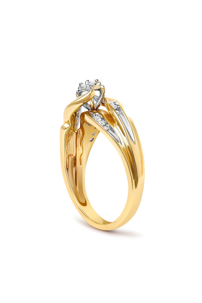 14K Yellow Gold 1/4 Cttw Round Diamond Wave Motif Bypass Ring, Alternate, color, Yellow Gold