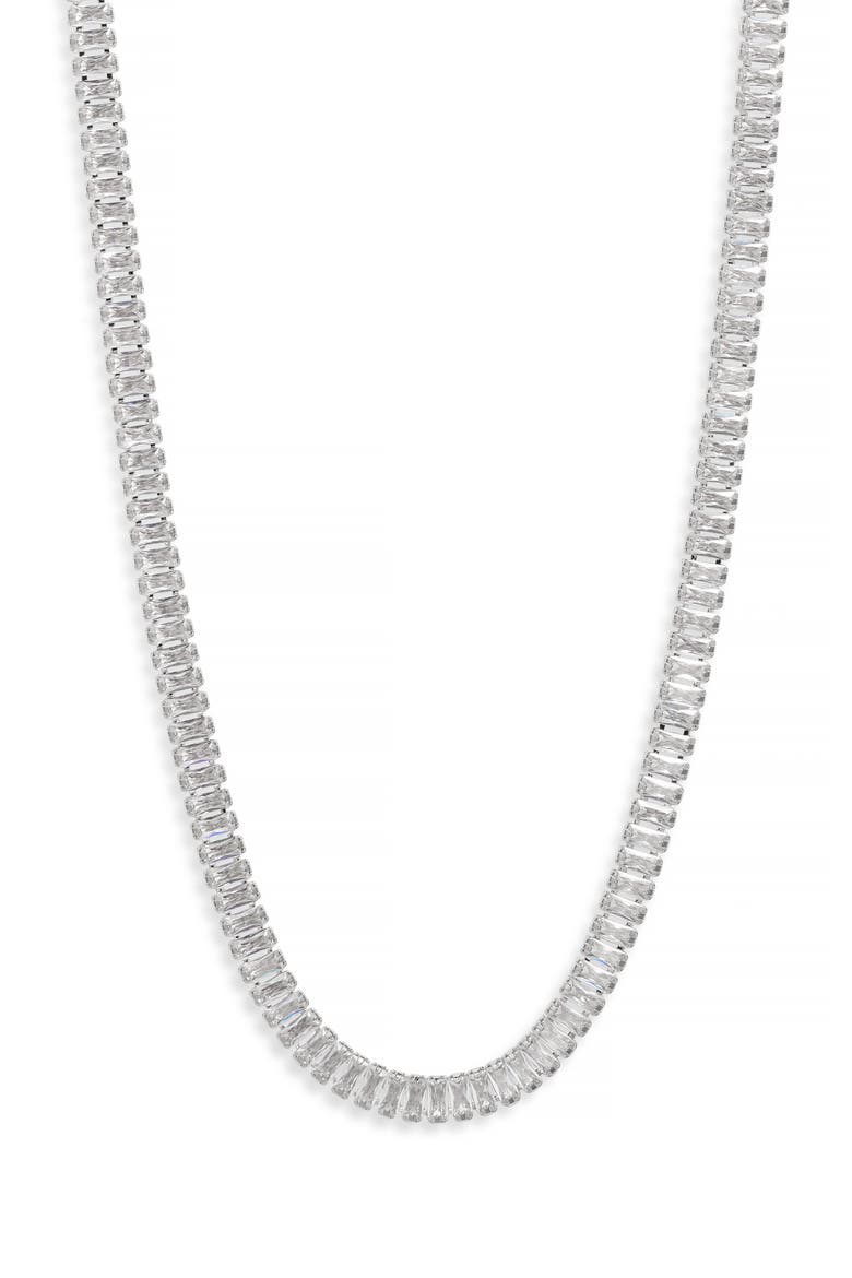 Baguette Cubic Zirconia Necklace, Main, color, CLEAR- SILVER