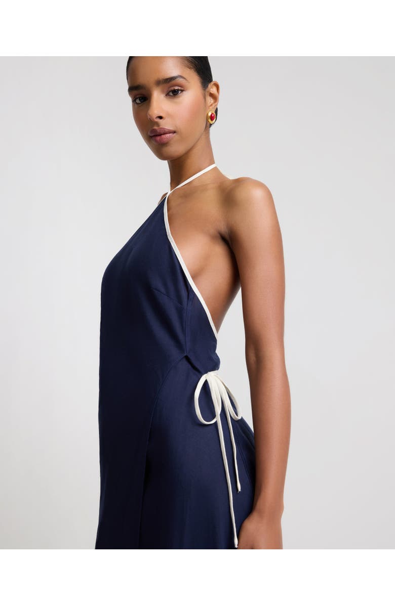 Onia Halter Wrap Dress, Alternate, color, Noir Navy/Egret