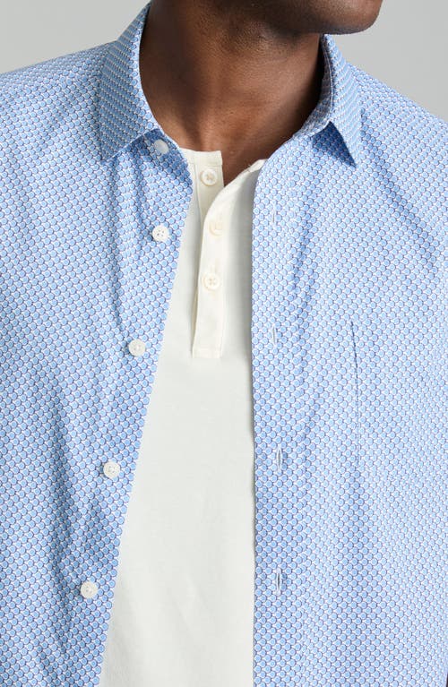 Untuckit Crofton Dot Print Short Sleeve Performance Button-up Shirt In Blue