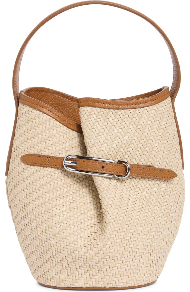 LIFFNER Mini Belted Raffia Bucket Bag, Main, color, Beige