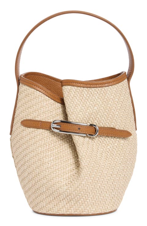 Mini Belted Raffia Bucket Bag