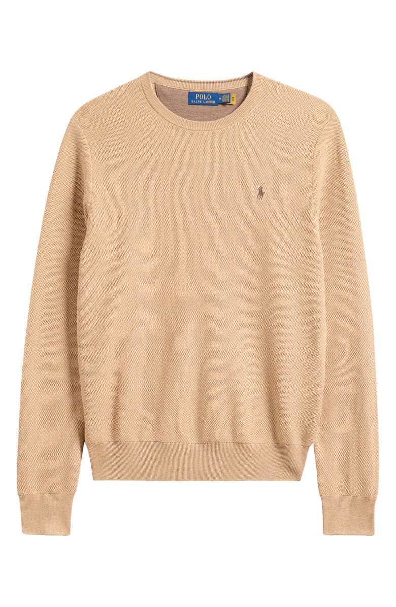 Polo Ralph Lauren Textured Cotton Crewneck Sweater, Alternate, color, Camel Melange