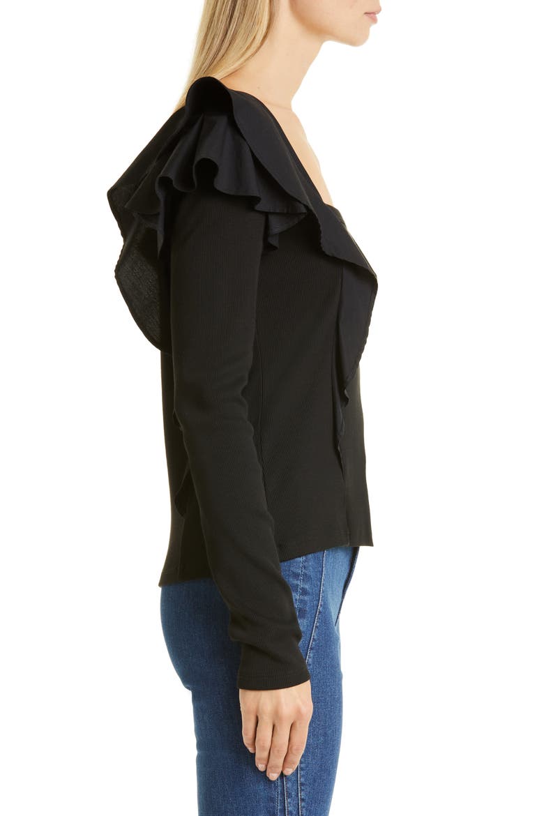 Gidea Ruffle Mixed Media Top, Alternate, color, BLACK