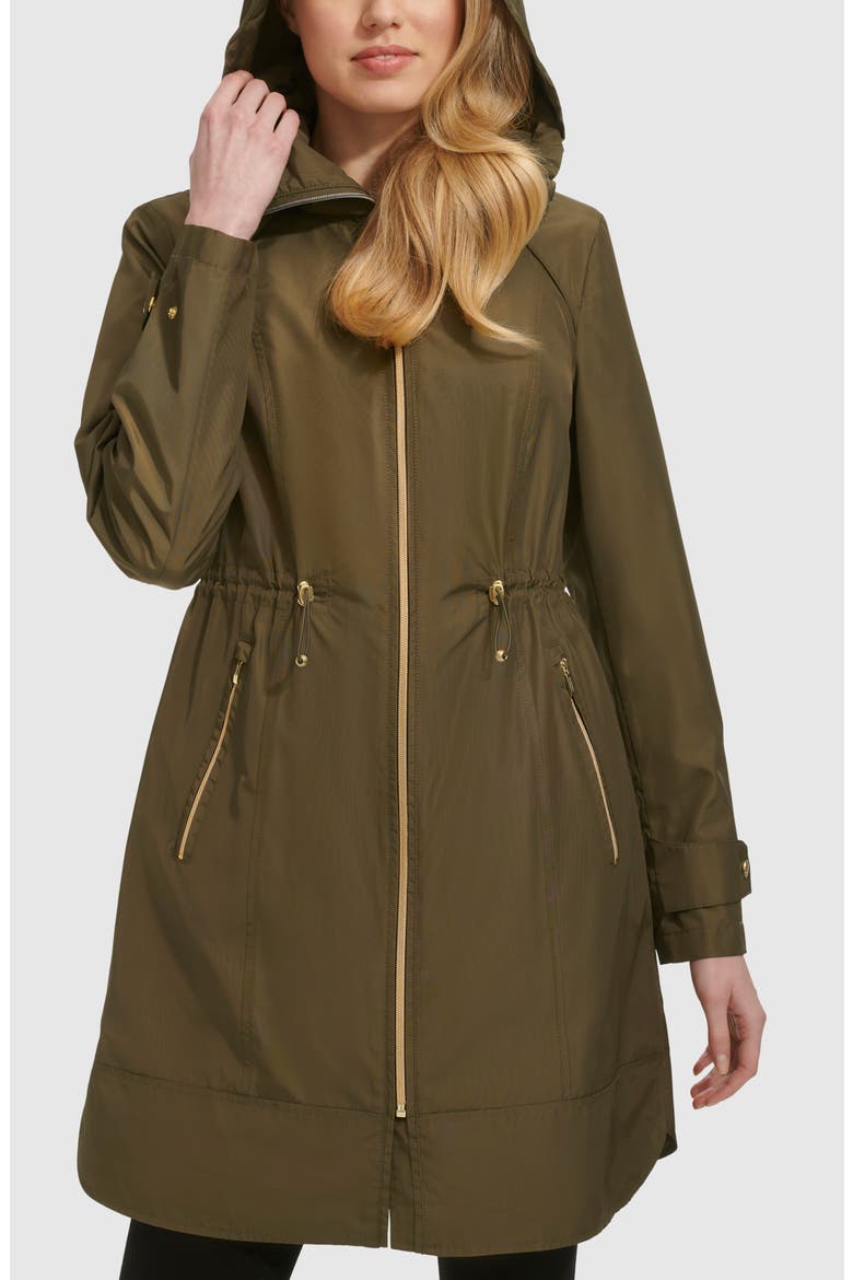 Travel Packable Hooded Rain Jacket, Main, color, OLIVE