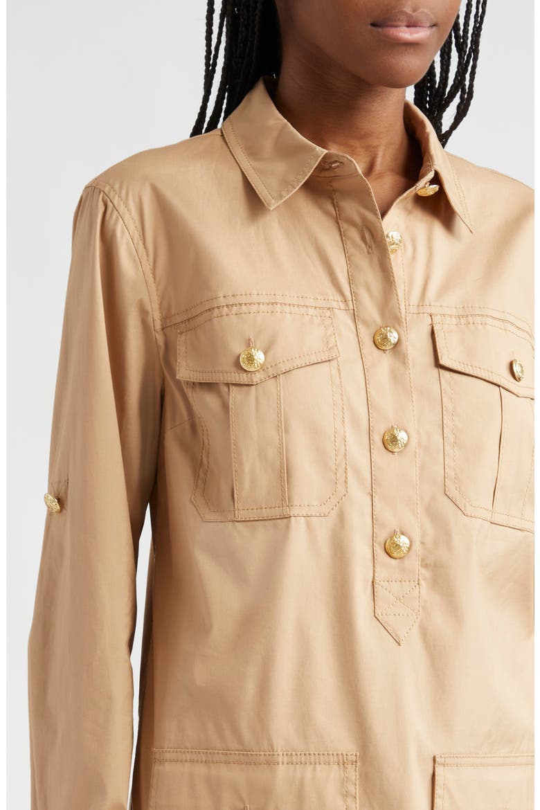 Saude Long Sleeve Stretch Cotton Dress, Alternate, color, KHAKI