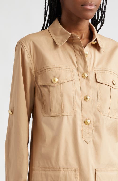 Veronica Beard Saude Long-sleeve Shirtdress In Khaki