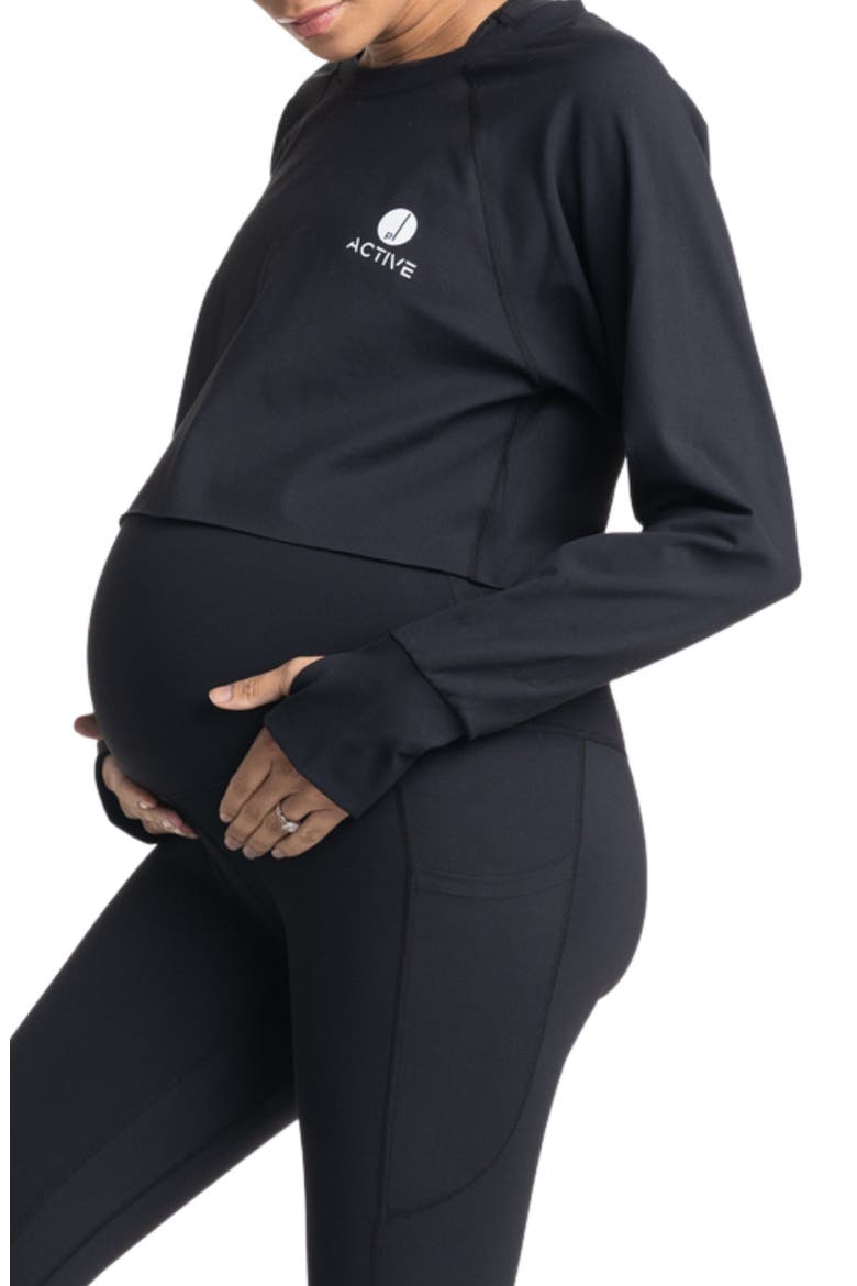 Sima Active Crop Long Sleeve Maternity Top, Alternate, color, BLACK