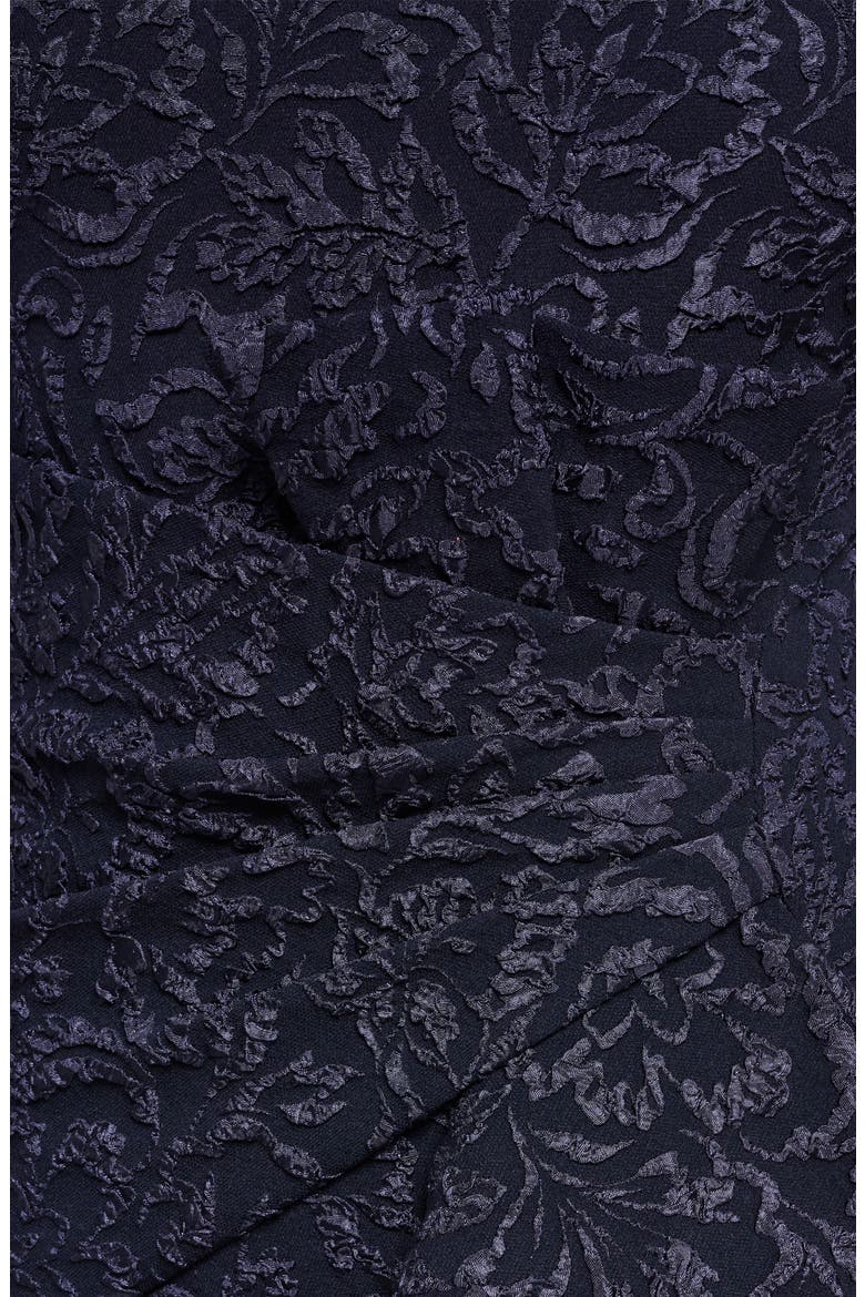 Metallic Floral Jacquard Cascade Ruffle Gown, Alternate, color, NAVY
