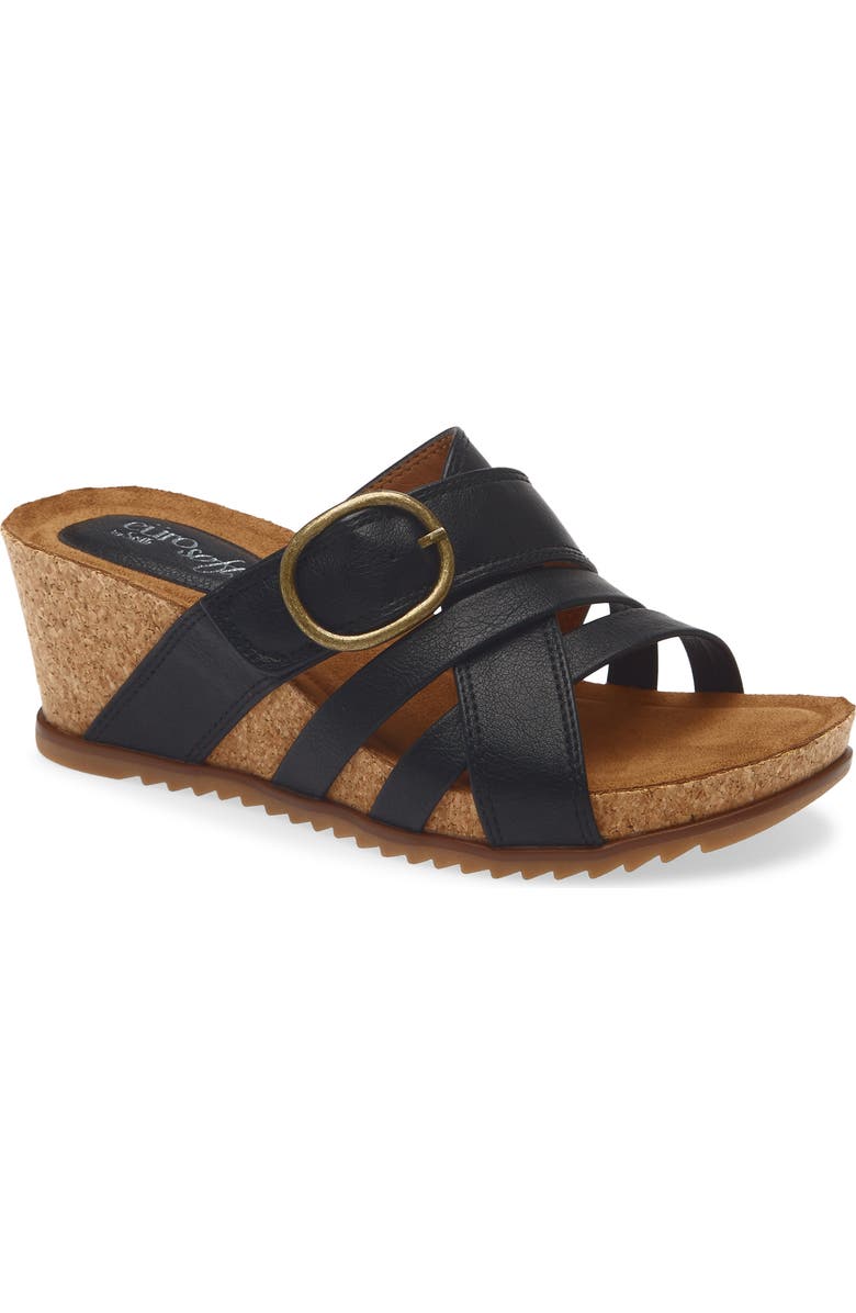 EUROSOFT Buckle Wedge Sandal, Main, color, Black