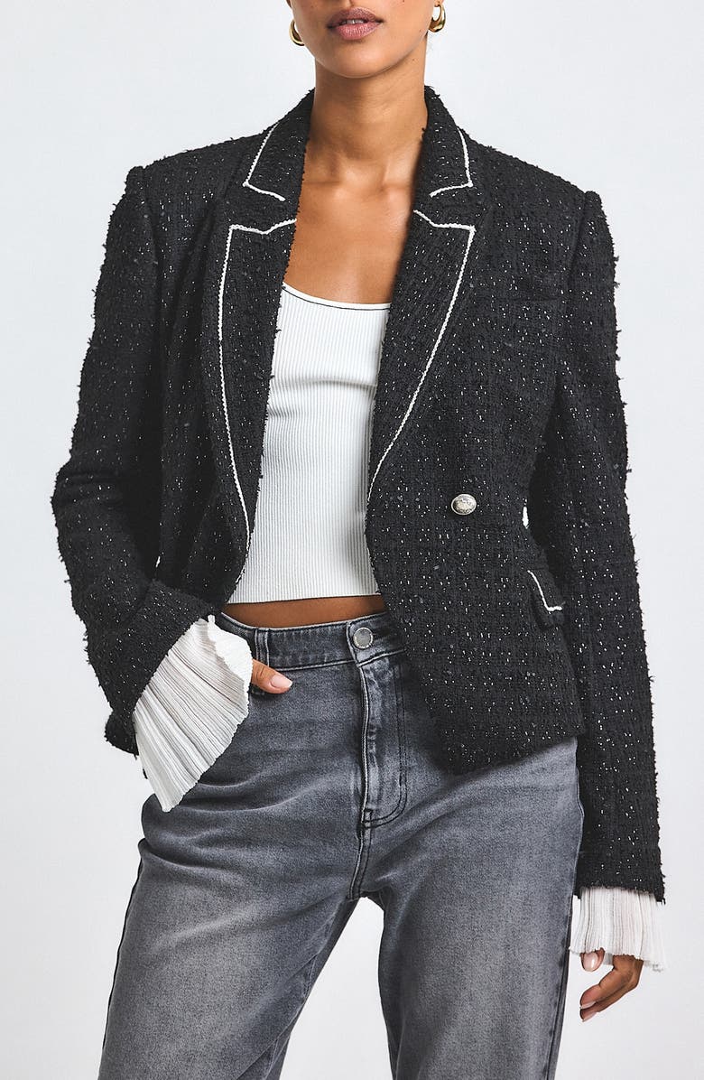 Derek Lam 10 Crosby Estelise Galaxy Tweed Jacket, Main, color, Black/ Silver