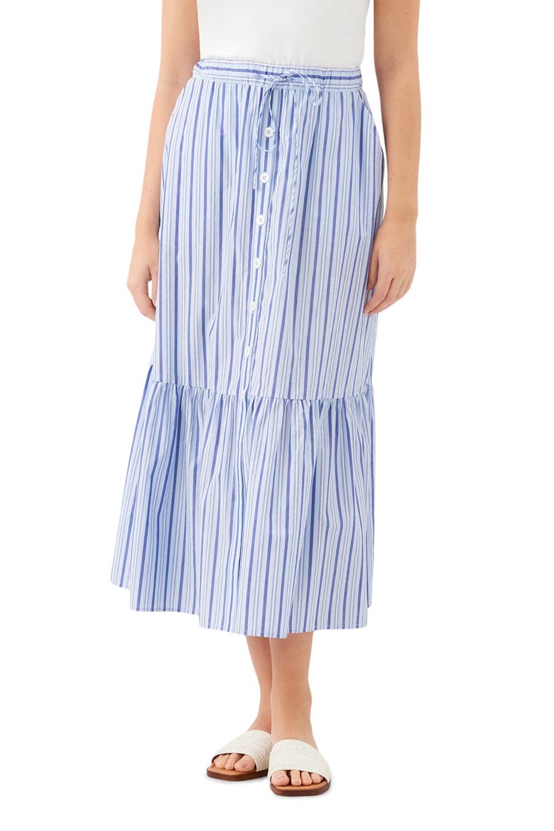 Stripe Tiered Cotton Skirt, Alternate, color, BLUE
