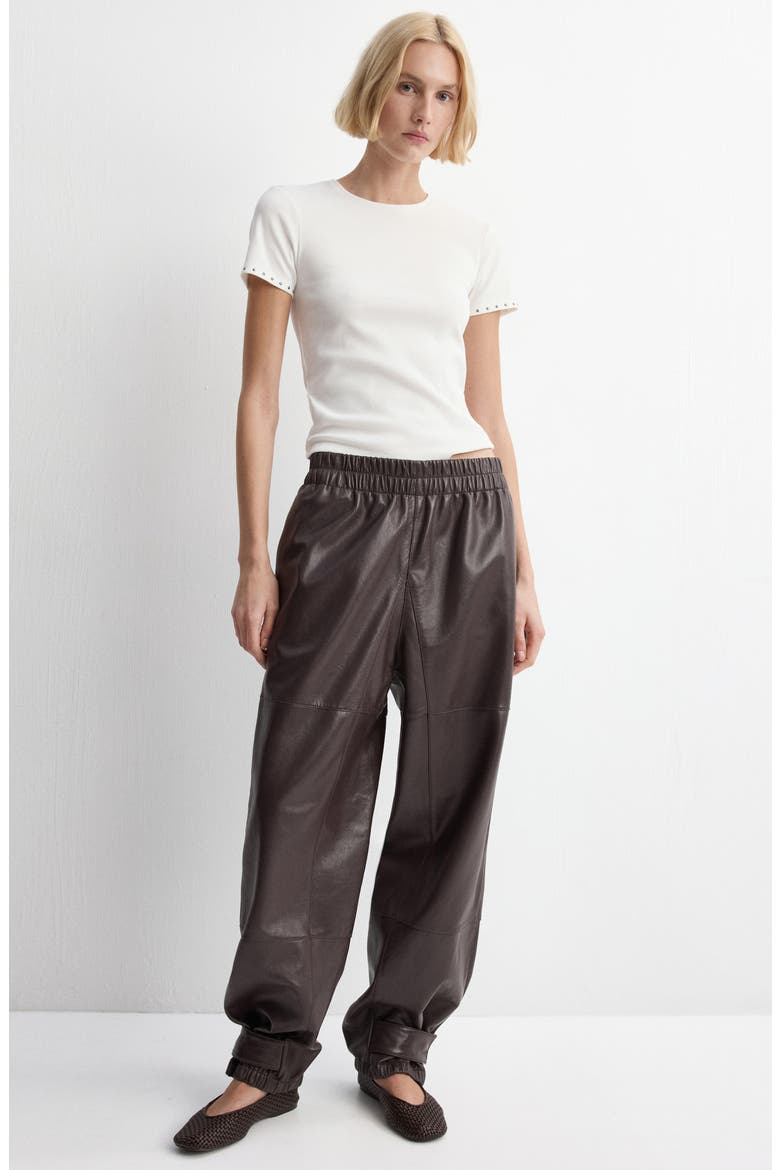 Studded Trim Stretch Cotton Blend Rib Crop T-Shirt, Alternate, color, WHITE