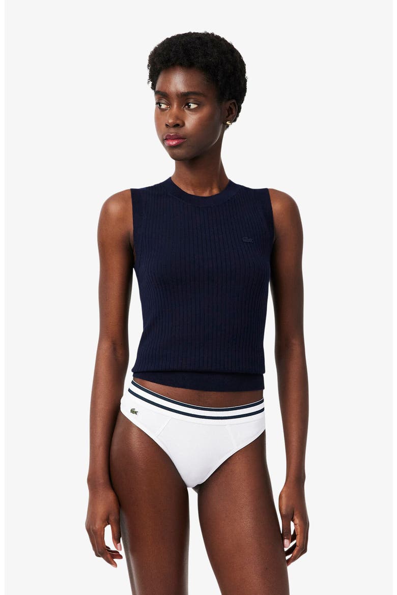 Cotton Blend Rib Thong, Alternate, color, 001 - BLANC