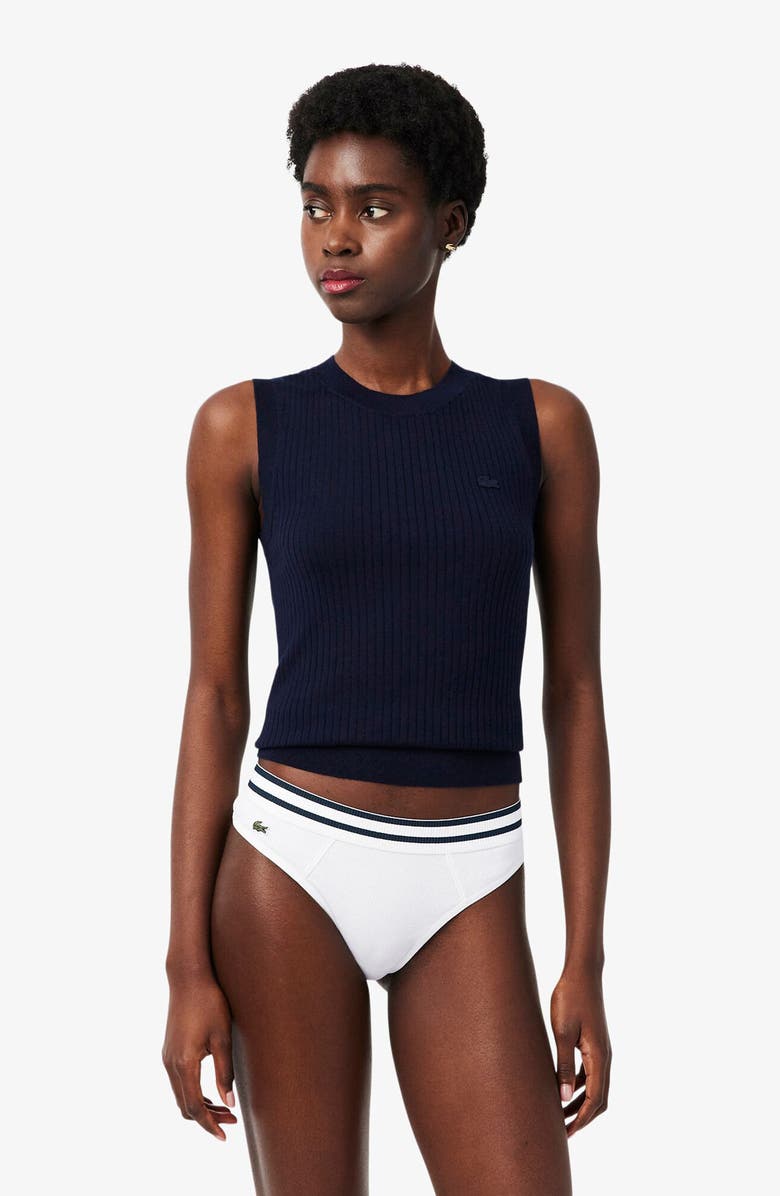 Lacoste Cotton Blend Rib Thong, Alternate, color, White