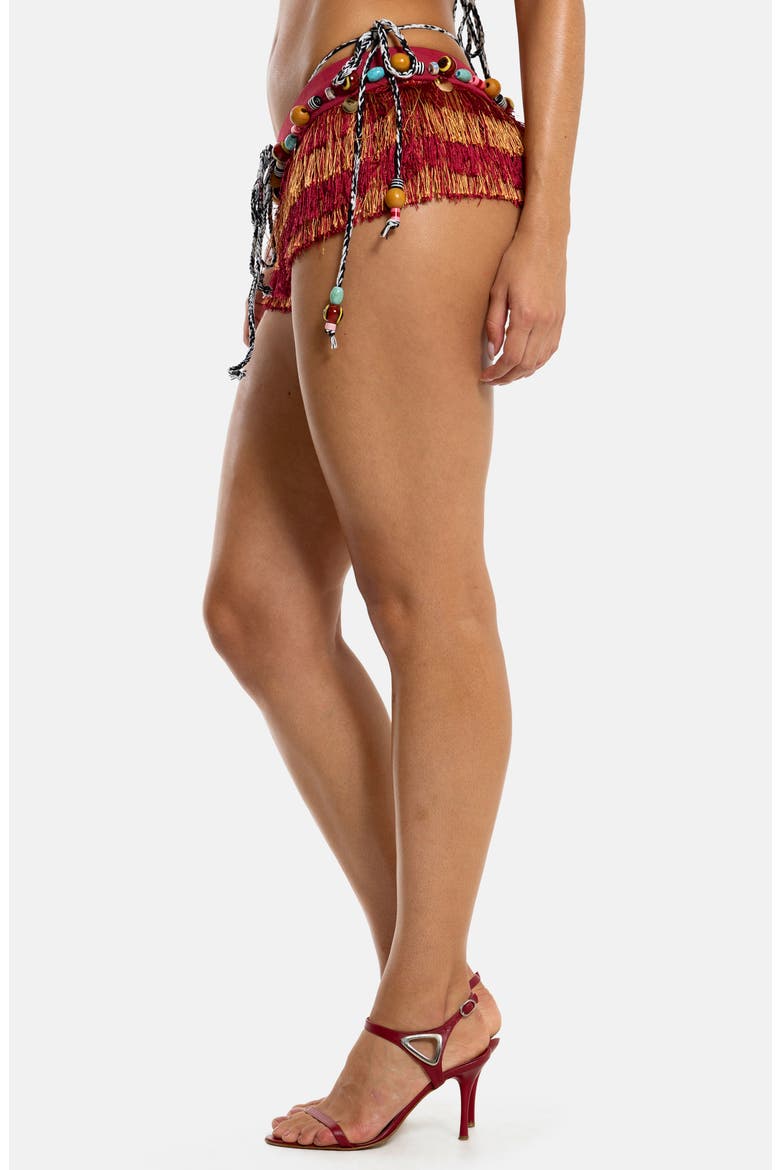 Beaded Fringed Micro Miniskirt, Alternate, color, RED MULTI