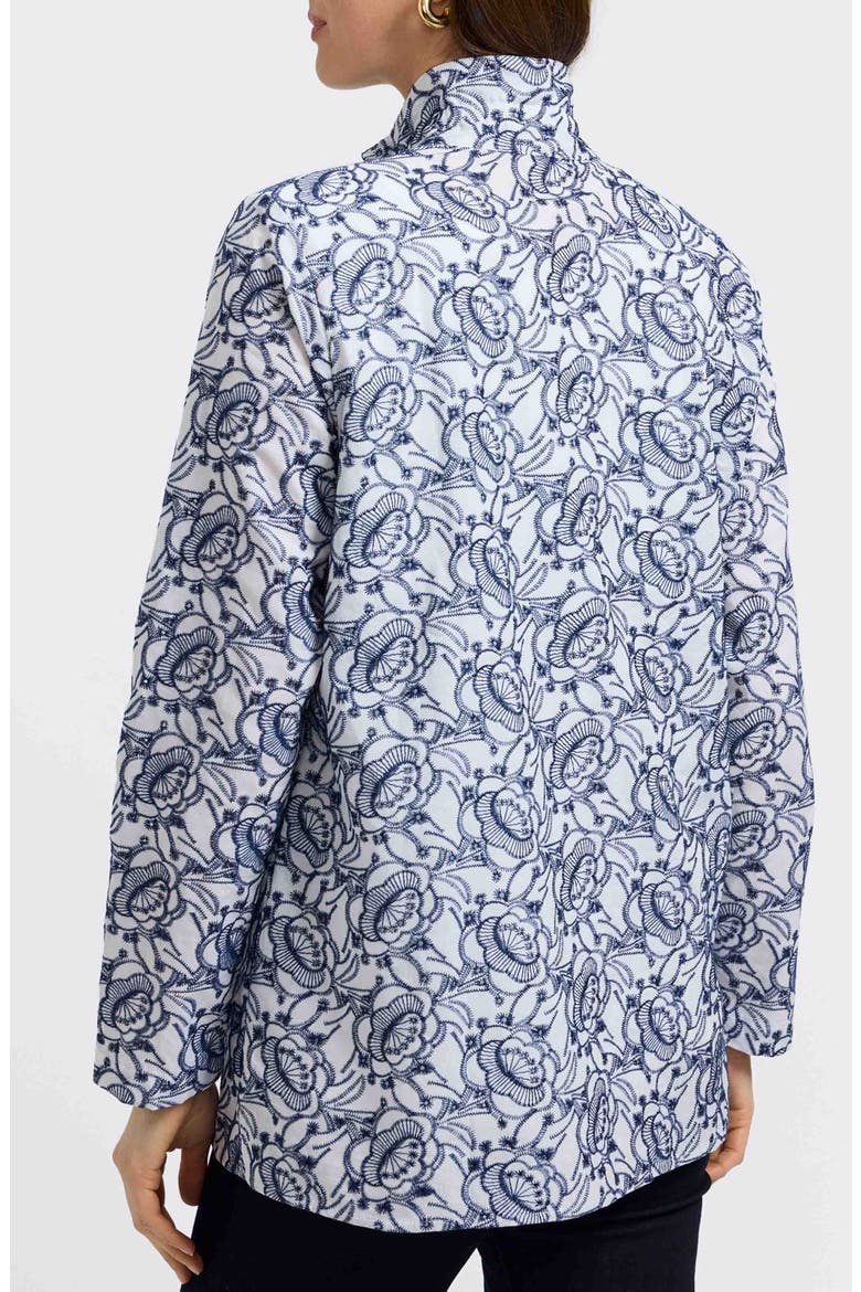 Carolina Floral Embroidered Cotton Button-Up Shirt, Alternate, color, WHITE/NAVY