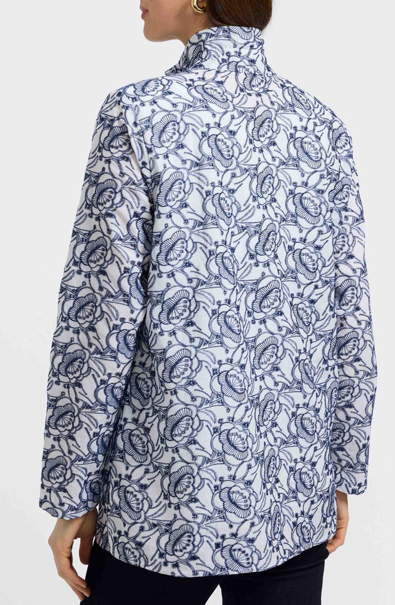 Foxcroft Carolina Floral Embroidered Cotton Button-Up Shirt, Alternate, color, White/Navy