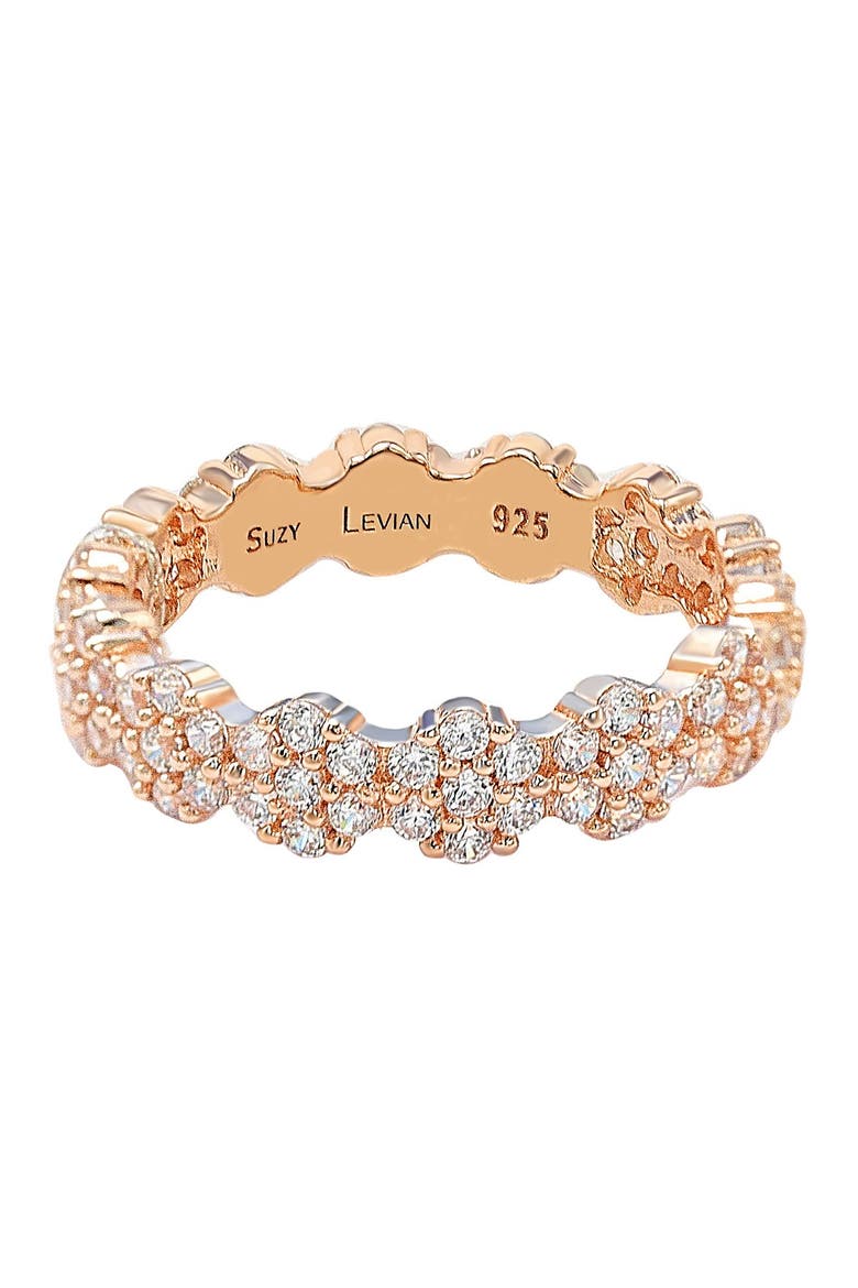 Rose Plated Sterling Silver White CZ Flower Pave Eternity Band, Alternate, color, ROSE