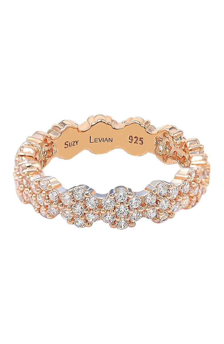 SUZY LEVIAN Rose Plated Sterling Silver White CZ Flower Pave Eternity Band, Alternate, color, Rose