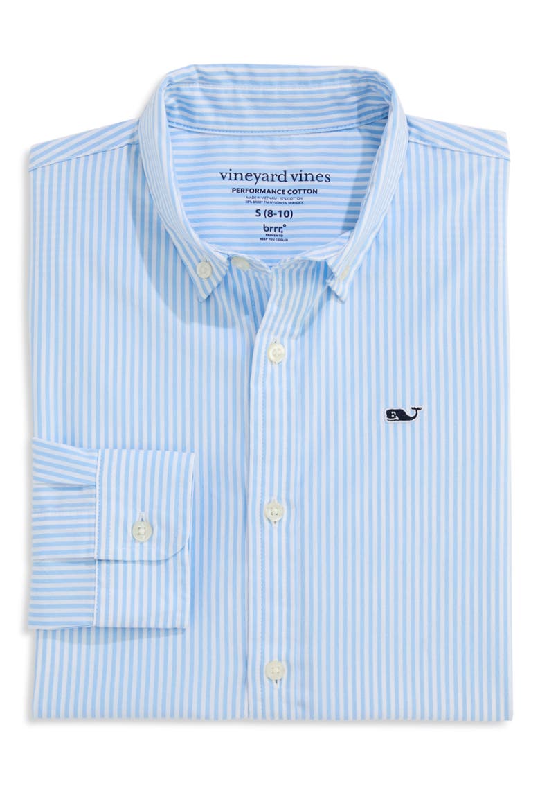 Kids' Admiral Stripe Performance Button-Down Shirt, Alternate, color, OCEAN BREEZE