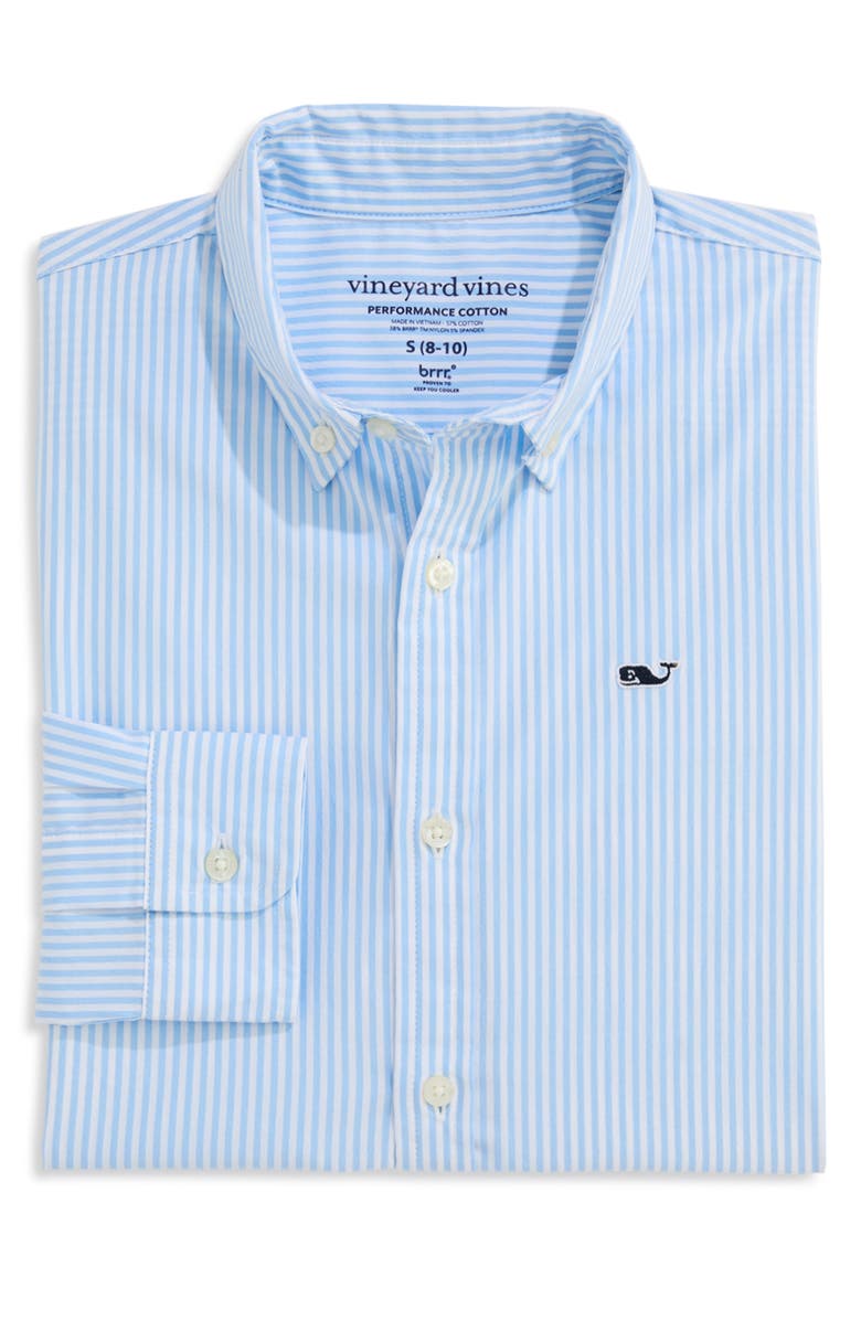 vineyard vines Kids' Admiral Stripe Performance Button-Down Shirt, Alternate, color, Ocean Breeze