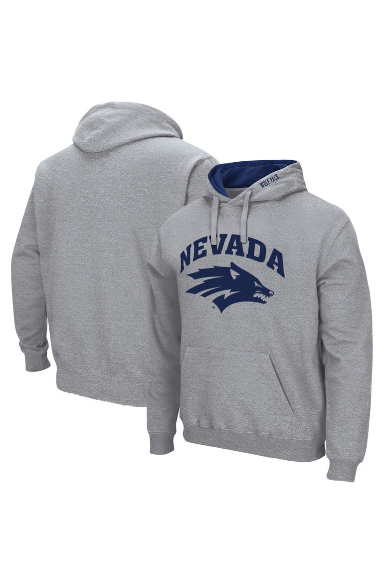 Men's Colosseum Heathered Gray Nevada Wolf Pack Arch and Logo Pullover Hoodie, Alternate, color, Heather Gray