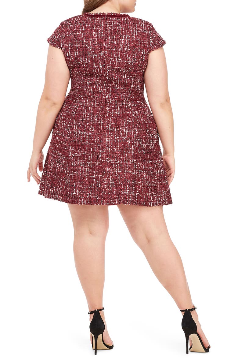 Nell Bouclé Dreams Tweed Fit & Flare Dress, Alternate, color, WINE/ PINK