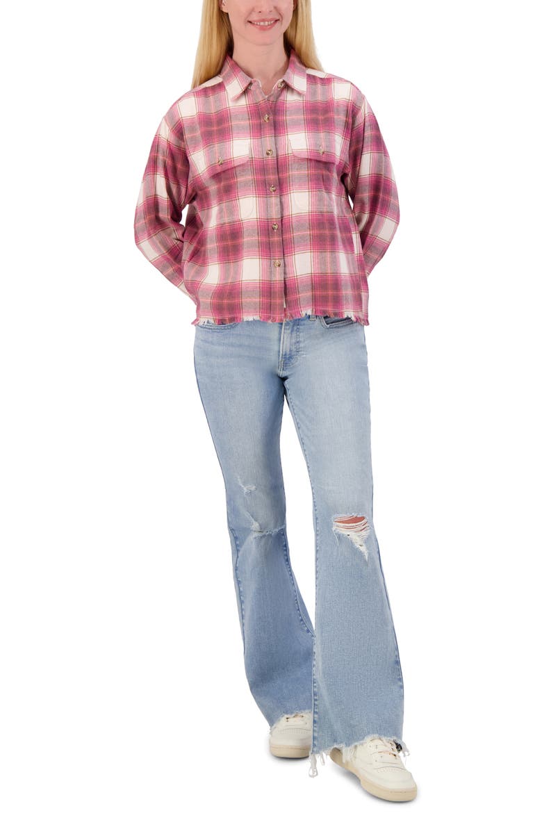 Plaid Raw Edge Button-Up Flannel Shirt, Alternate, color, PINK PLAID