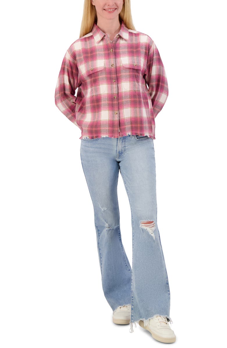 Lucky Brand Plaid Raw Edge Button-Up Flannel Shirt, Alternate, color, Pink Plaid
