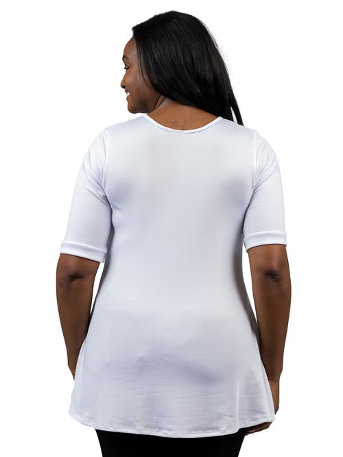 24seven Comfort Apparel Plus Size Elbow Sleeve Henley Tunic Top In Animal Print