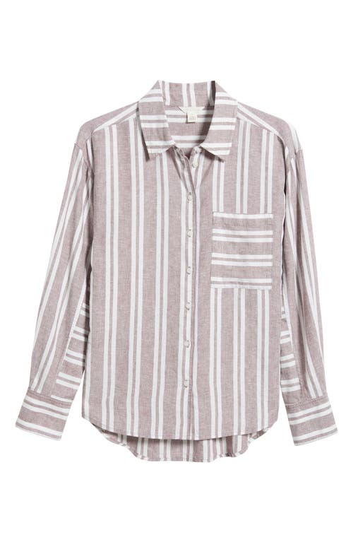 CASLONR CASLON(R) STRIPE LINEN BLEND BUTTON-UP SHIRT 