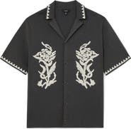 Reiss Folia Floral Embroidered Knit Camp Shirt