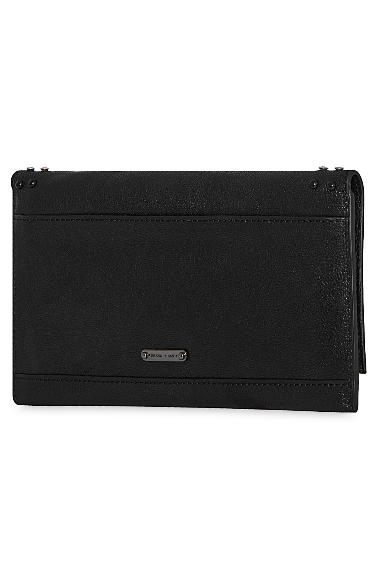 Rebecca Minkoff Bowie Stud Leather Clutch, Alternate, color, Washed Black