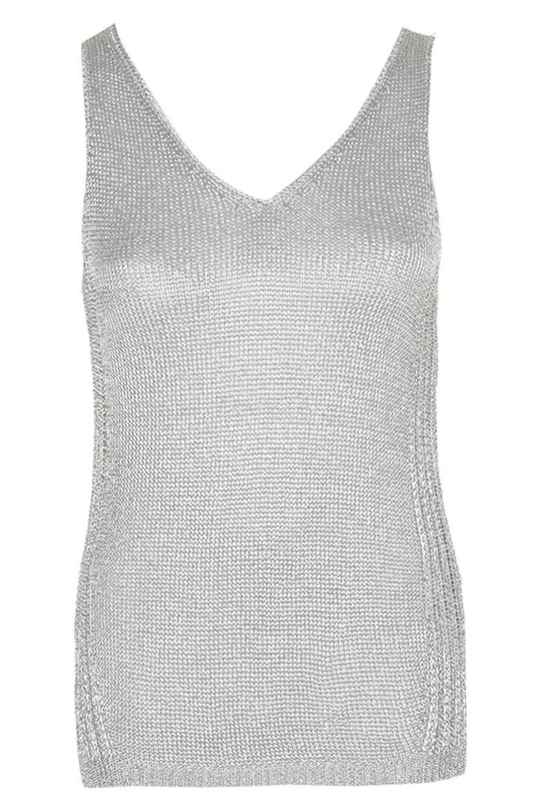 Deep V-Neck Metallic Tank, Alternate, color, SILVER