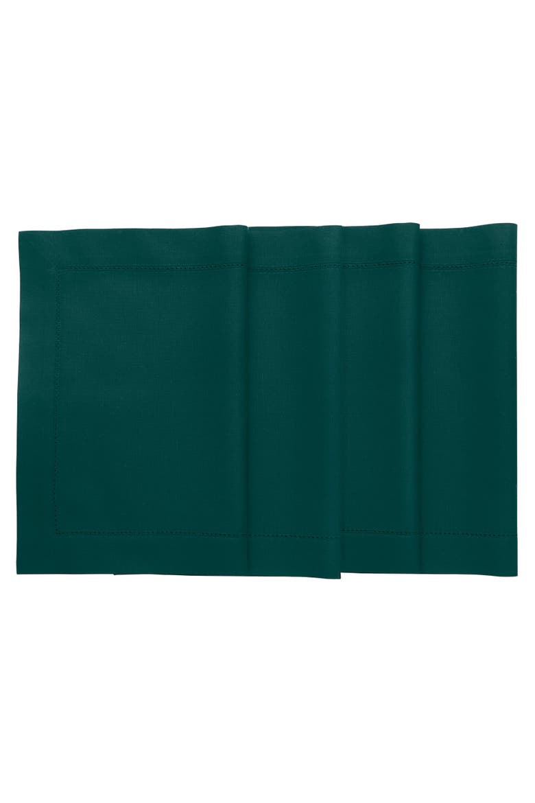 Cotton Linen Hemstitch Placemats Set of 4, 14 x 19 Inch, Alternate, color, Dark Green
