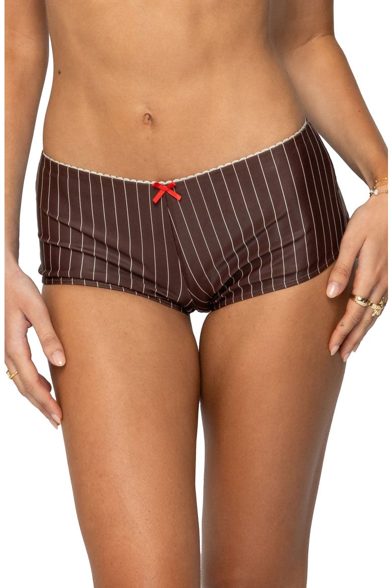 Pinstripe Boyshorts Bikini Bottoms, Main, color, BROWN